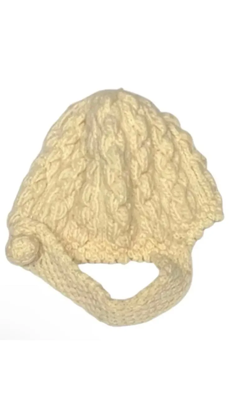 Vintage 100% Wool Zwicker Cream Handcrafted Soft Infant Baby Button Hat Cap